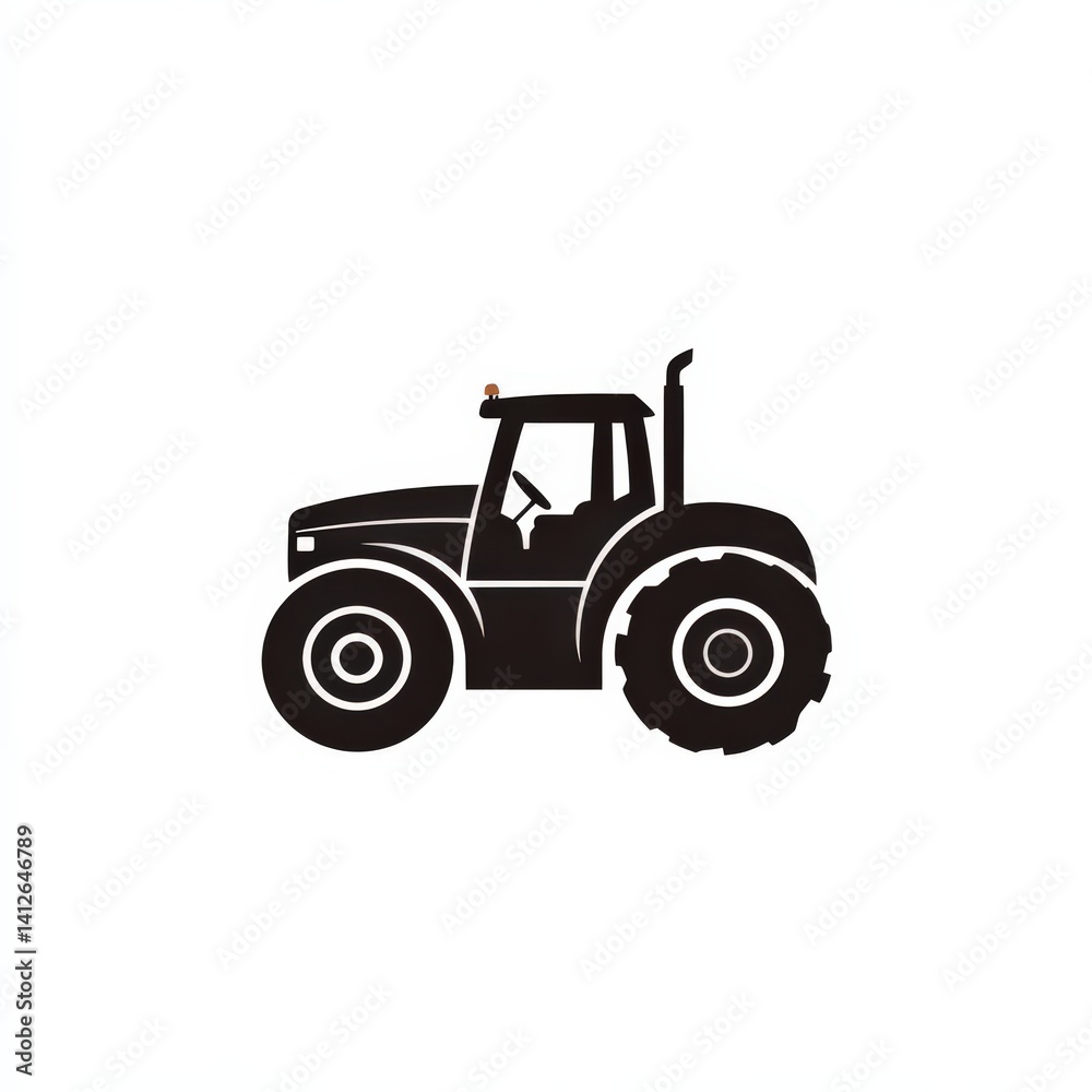 Black Silhouette of a Tractor on a White Background Black Silhouette of a Tractor on a White Background