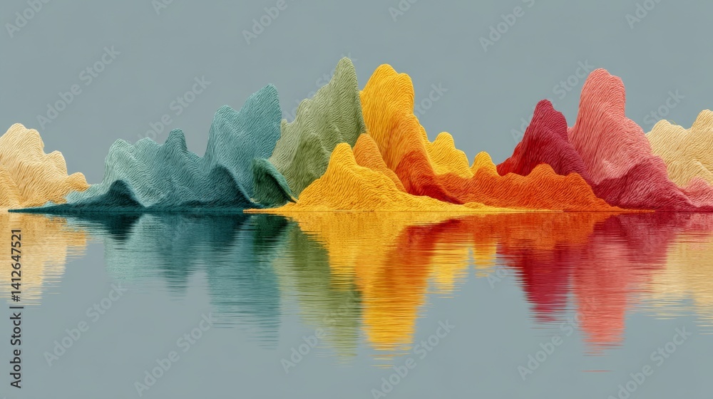 Abstract colorful sound waves reflecting in calm water perfect for creative project and modern wall print