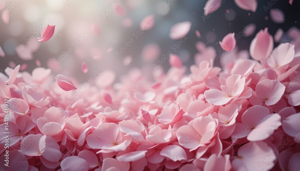 Fototapeta premium Petals cascading in a sunlit garden nature photography serene environment close-up viewpoint beauty of springtime blooms