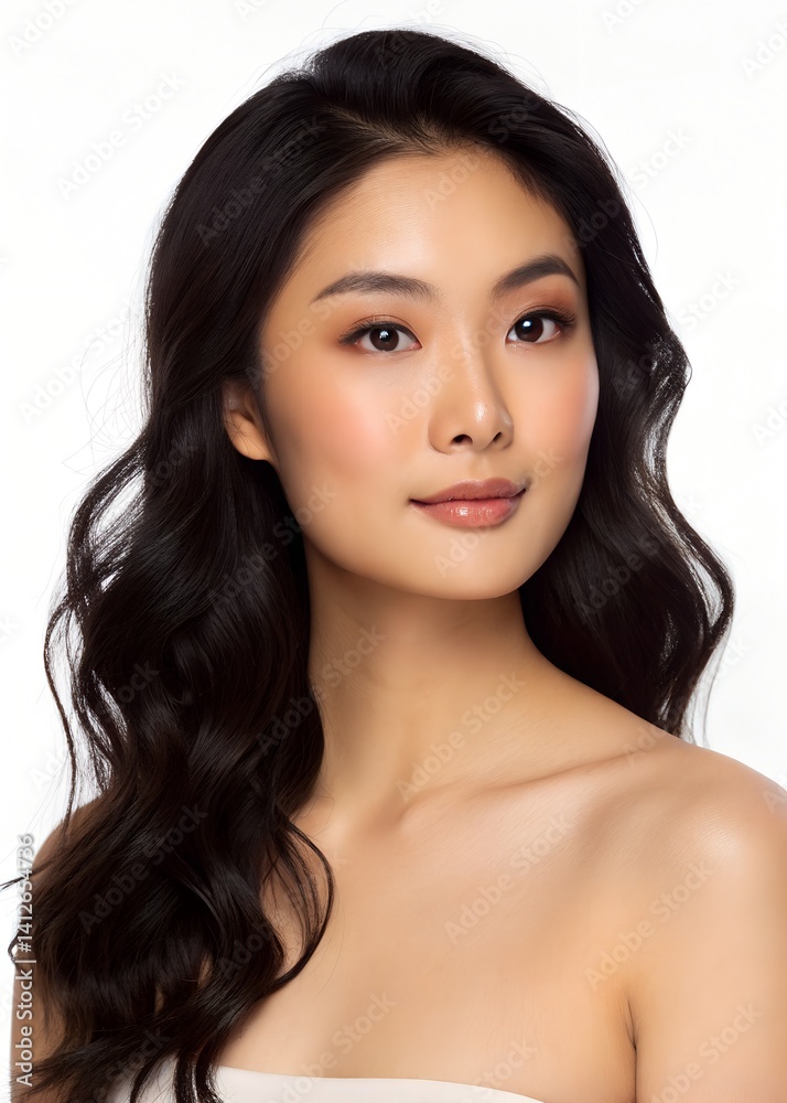 Fototapeta premium Asian Women Model Perfect Skin & Soft Glam – High-Resolution Beauty Headshot