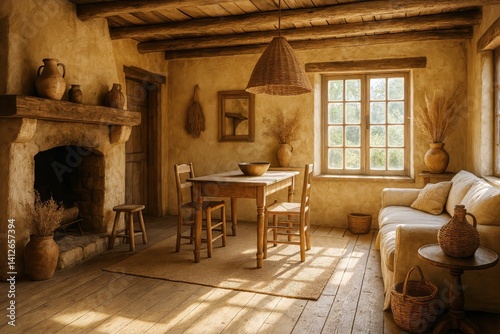 Cozy Rustic Dining Area With Natural Light and Warm Tones in a Countryside Home