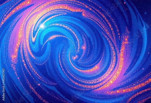 Abstract swirling blue and orange glitter texture, vibrant cosmic backdrop, vibrant, abstract