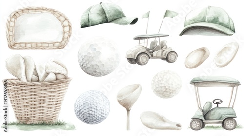 Golf Accessories Watercolor Illustration