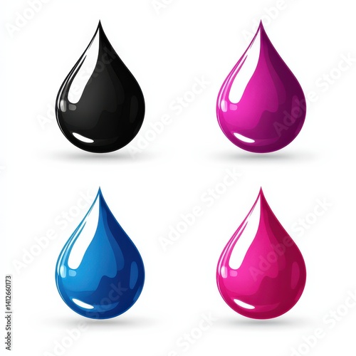 Colorful Ink Drops on White Background for Creative Design Projects