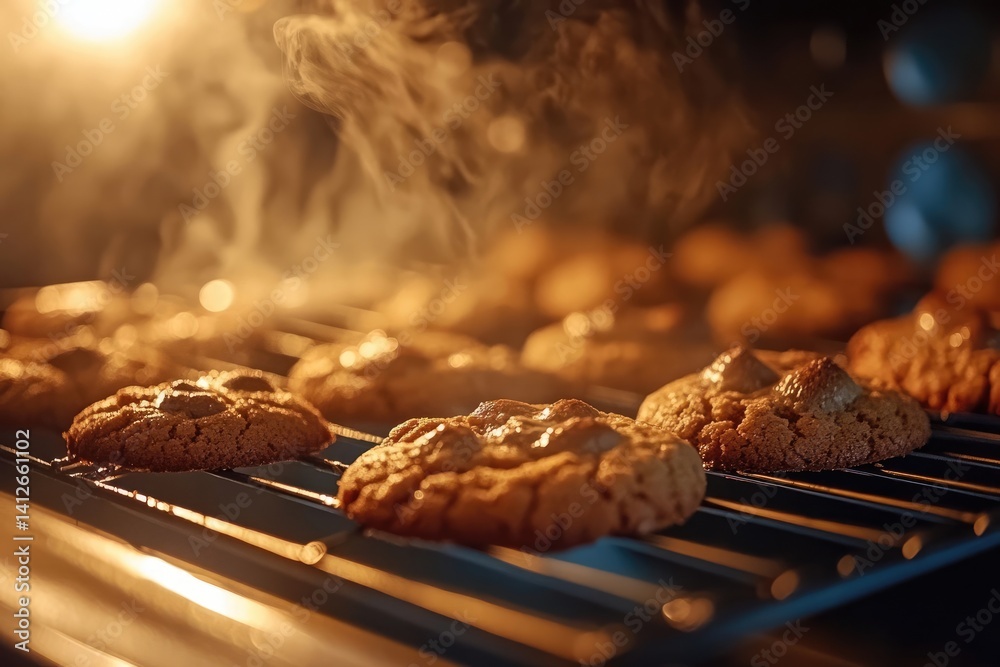 Freshly Baked Cookies Awaiting Cooling on Wire Rack Freshly Baked Cookies Awaiting Cooling on Wire Rack