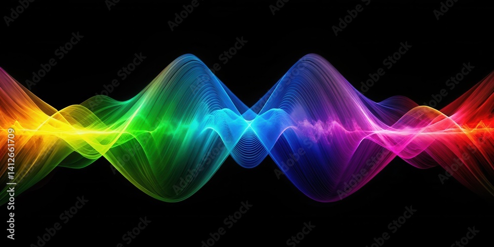 Fototapeta premium Abstract Rainbow Waveforms Vibrant Swirls of Color on Black Background