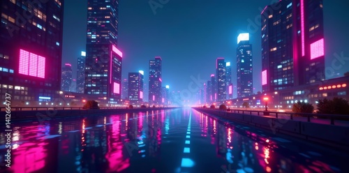 Wallpaper Mural Futuristic digital cityscape with neon lights and glowing particles, abstract, glowing Torontodigital.ca