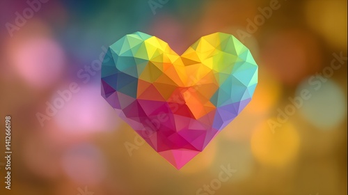 Colorful Polygonal Heart: A visually captivating image of a multicolored polygonal heart, symbolizing love, diversity, and digital art, set against a soft bokeh background.