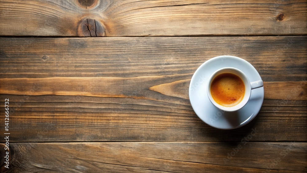 Aromatic Espresso in a White Cup on Rustic Wooden Table Aromatic Espresso in a White Cup on Rustic Wooden Table