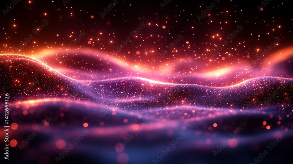 Fototapeta premium Glowing Abstract Waves with Particle Background.