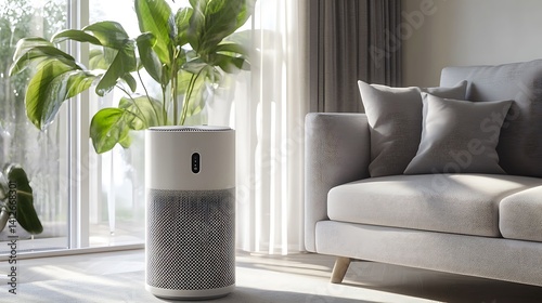 Modern air purifier in living room. (2)