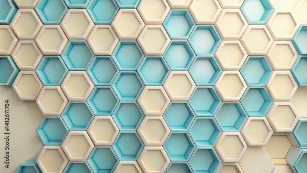 Fototapeta premium Abstract Hexagon Pattern Pastel Blue and Beige Geometric Design