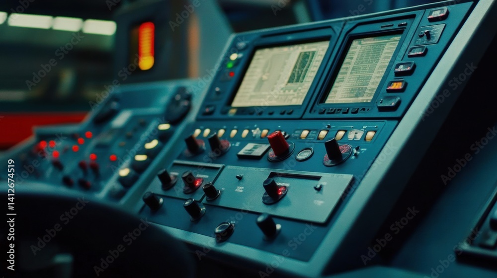 Naklejka premium Control console with knobs, buttons, and screen used for MRI scan operations