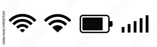 Phone network WIFI battery icon symbol. hone iOS notification bar symbol. vector illustration.