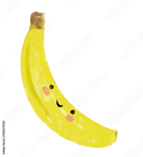Cute Bananas fruits kawaii slice ripe peel cut watercolor brush crayon illustration digital sticker clipart healthy diet organic Cavendish
