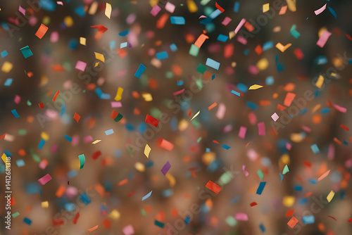 Falling Multicolored Confetti against Blurred Background