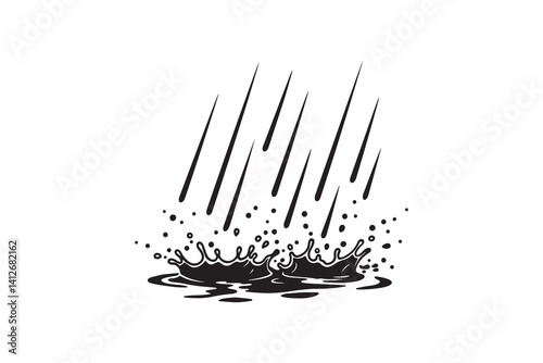 Rain Splash Silhouette Vector Illustration Isolated on White