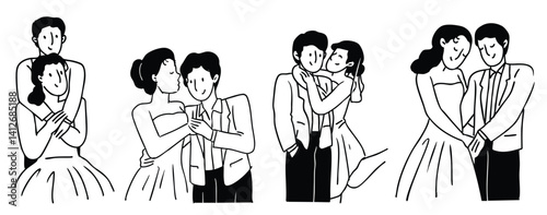 Stylish Hand-drawn of Groom and Bride