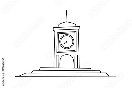 Clock Tower Minimalist Black Outline Illustration Timekeeping Architectural Landmark Simplicity Monument