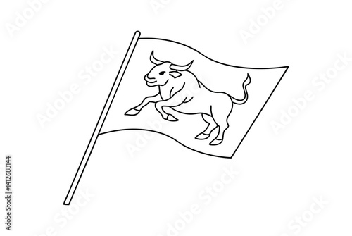 Linear Artwork Of An Ox On A Waving Flag A Bold Symbol