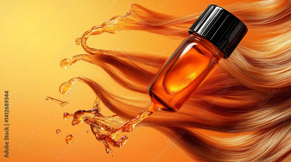 Naklejka premium Amber Hair Oil Cascading Over Luscious Locks