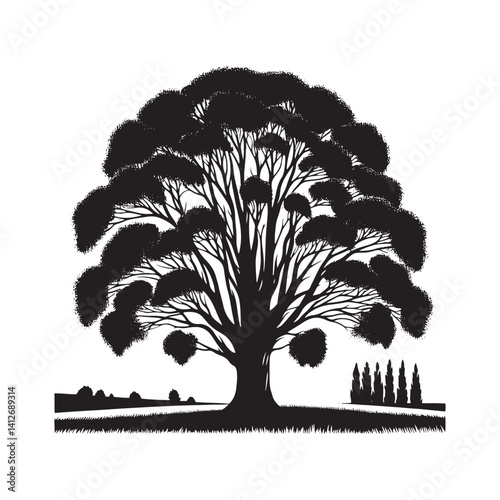 Lombardy poplar tree - Black and White tree Design - Lombardy poplar tree Silhouette - Vector of tree.