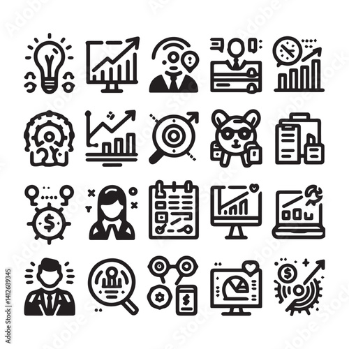 Business and management line icons set. Management icon collection. shilhouette vector white background 