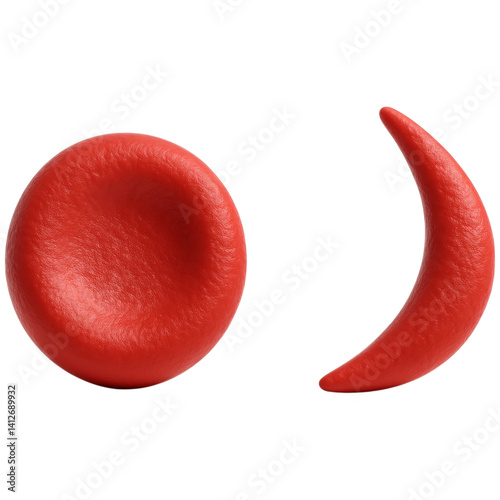 Normal and thalassemic blood cells are shown side by side, highlighting shape differences