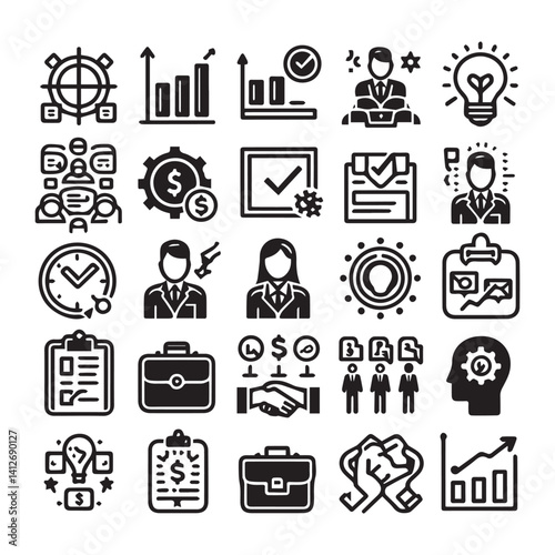 Business and management line icons set. Management icon collection. shilhouette vector white background 