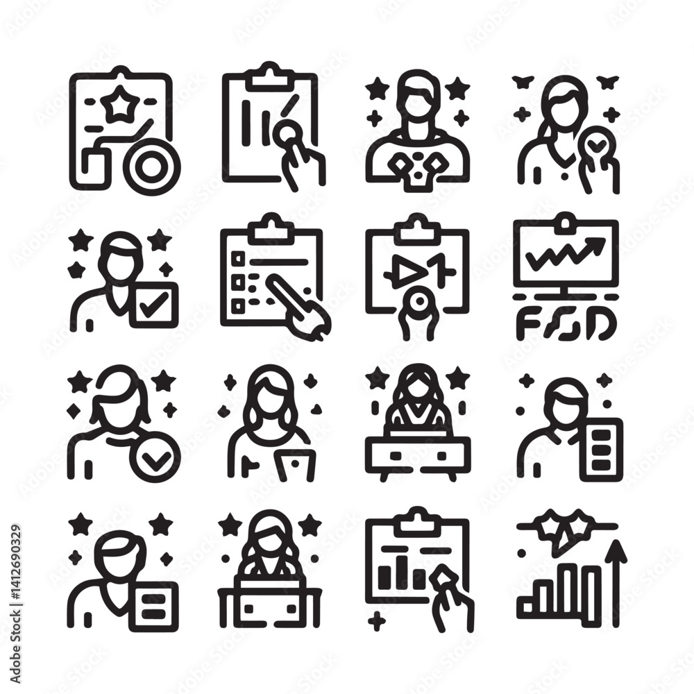 Business and management line icons set. Management icon collection. shilhouette vector white background Business and management line icons set. Management icon collection. shilhouette vector white background