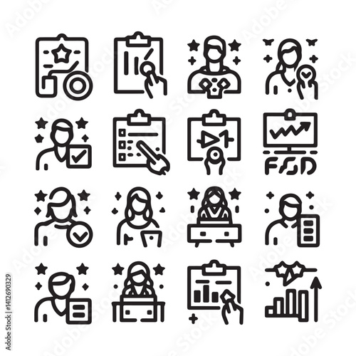 Business and management line icons set. Management icon collection. shilhouette vector white background 