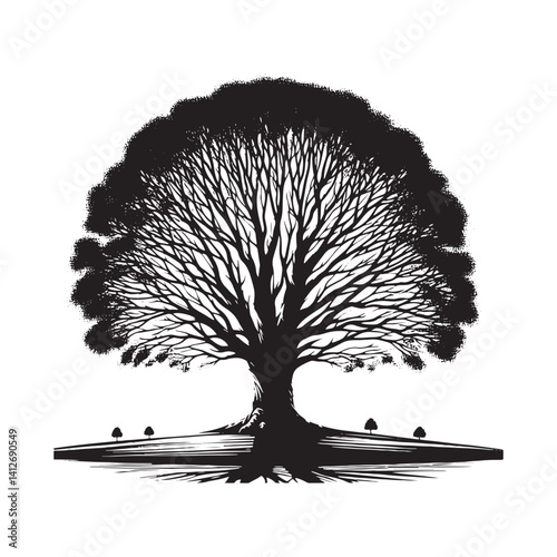 Lombardy poplar tree - Black and White tree Design - Lombardy poplar tree Silhouette - Vector of tree.