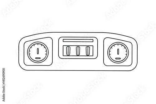 Outline Illustration Of Audio Mixer Console With Dials And Faders Isolated