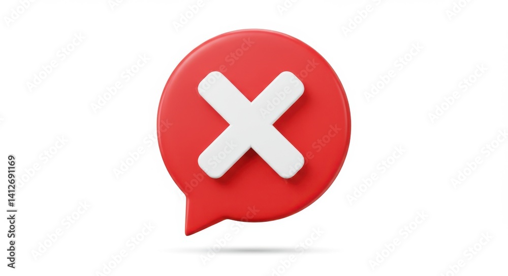 3D Red speech bubble with cross mark on white background 3D Red speech bubble with cross mark on white background