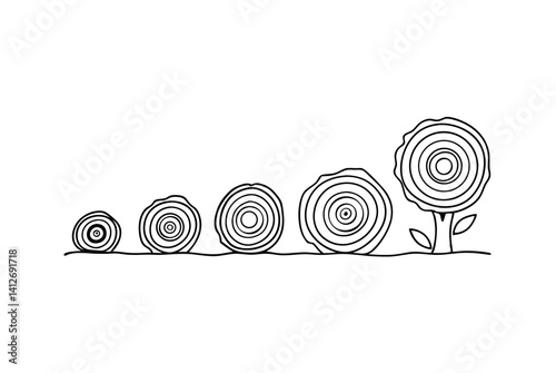 Creative Black And White Doodle Illustration Showing Plant Growth Progression Minimalist Design