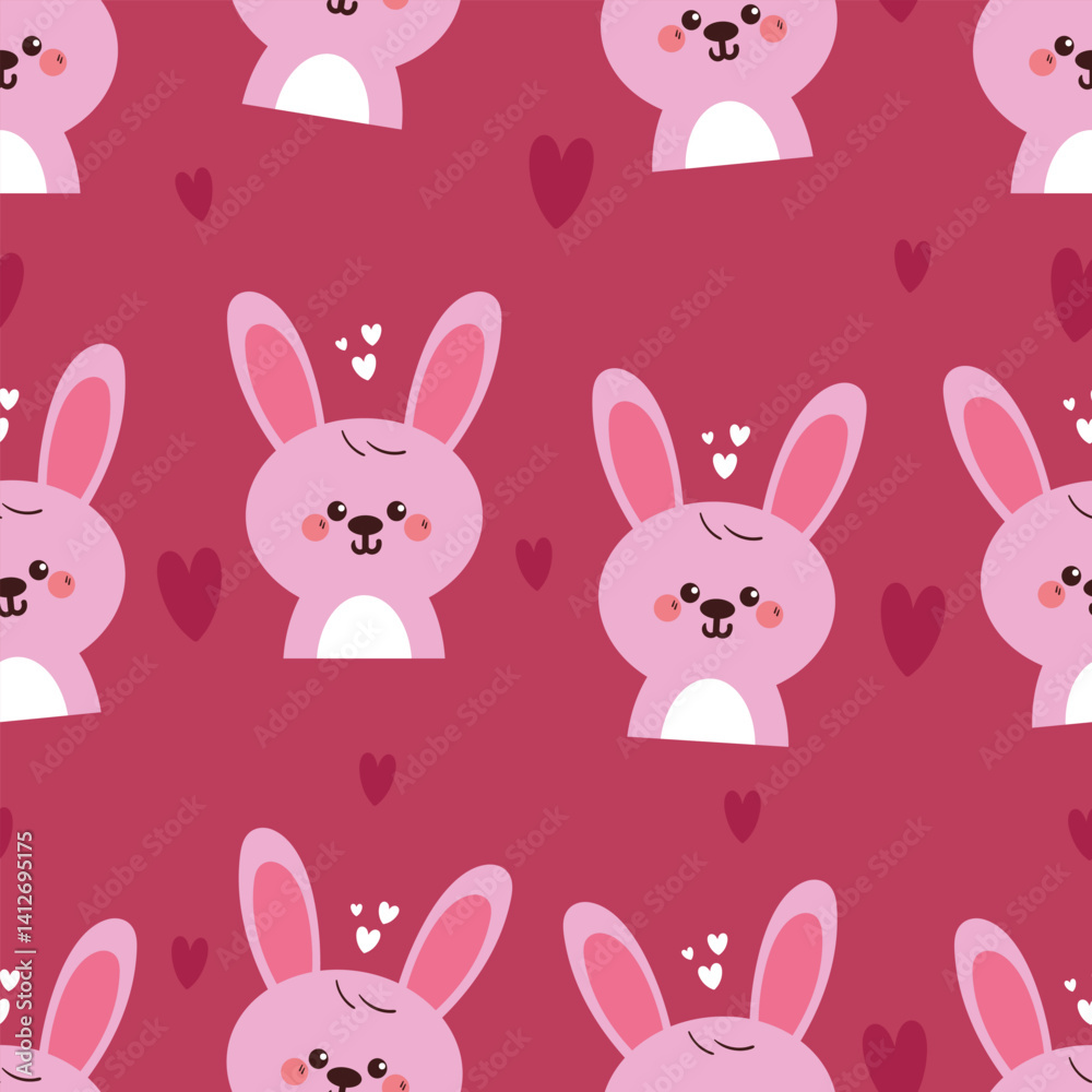 seamless pattern cute cartoon pink bunny with hearts. cute animal wallpaper and background seamless pattern cute cartoon pink bunny with hearts. cute animal wallpaper and background