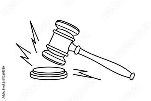Outline Illustration Of A Wooden Gavel For Legal And Auction Themes
