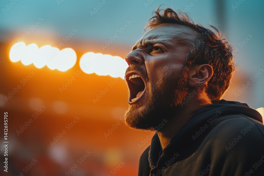 Football Supporter Yelling with Energy and Emotion