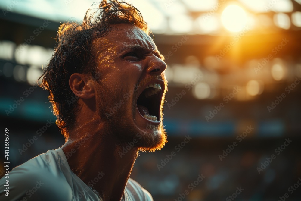 Fierce Stadium Reaction Captured in Backlit Sunset Scene