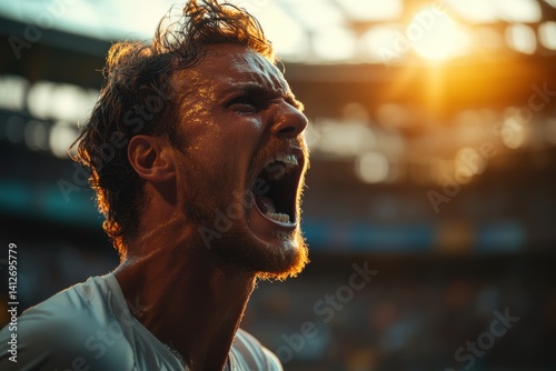 Obraz na płótnie Fierce Stadium Reaction Captured in Backlit Sunset Scene w salonie