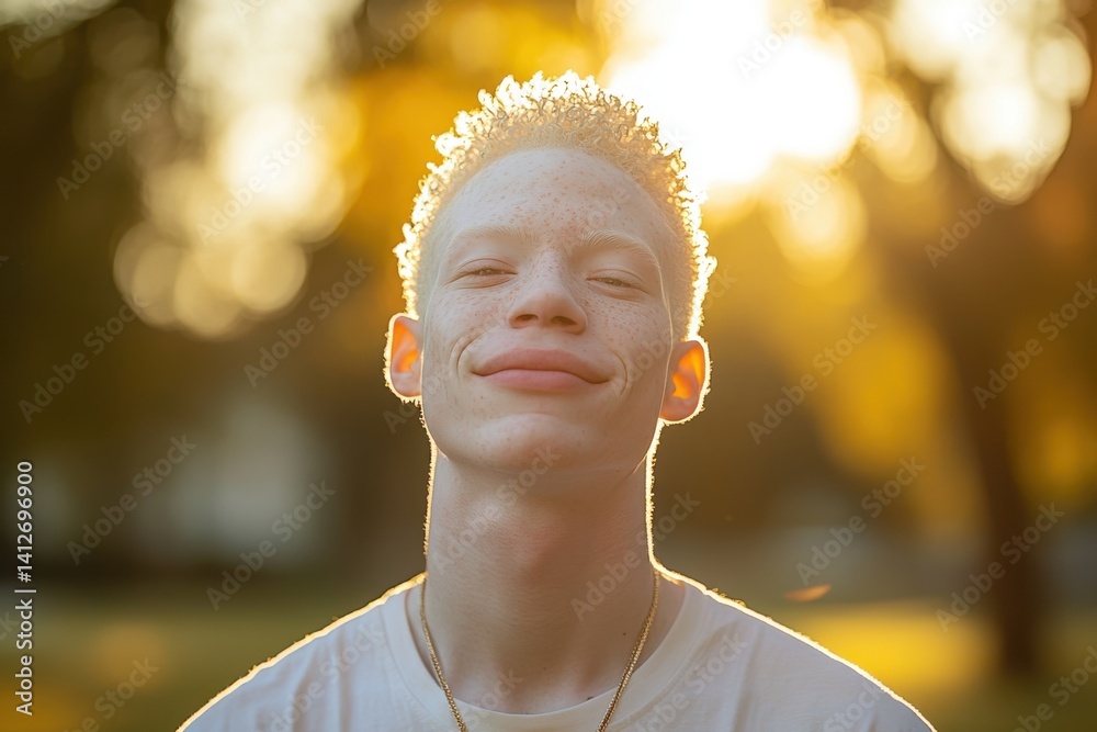 Man with Genetic Condition Albinism Smiling Outdoors