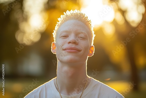 Obraz na płótnie Man with Genetic Condition Albinism Smiling Outdoors w salonie