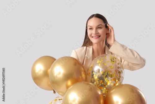 Happy young woman with air ...