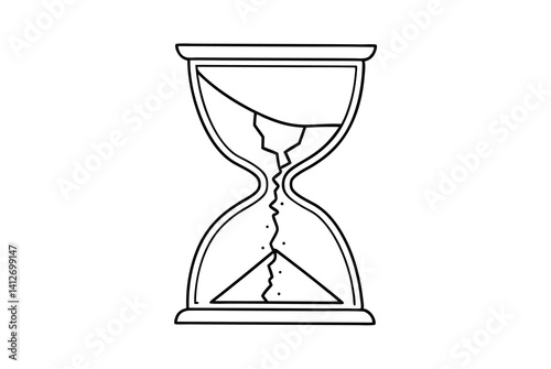 Broken Hourglass Line Art Symbolizing End Of Time Or Deadlines Approaching
