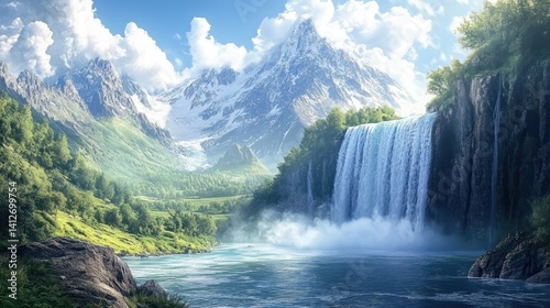Mountain waterfall landscape image