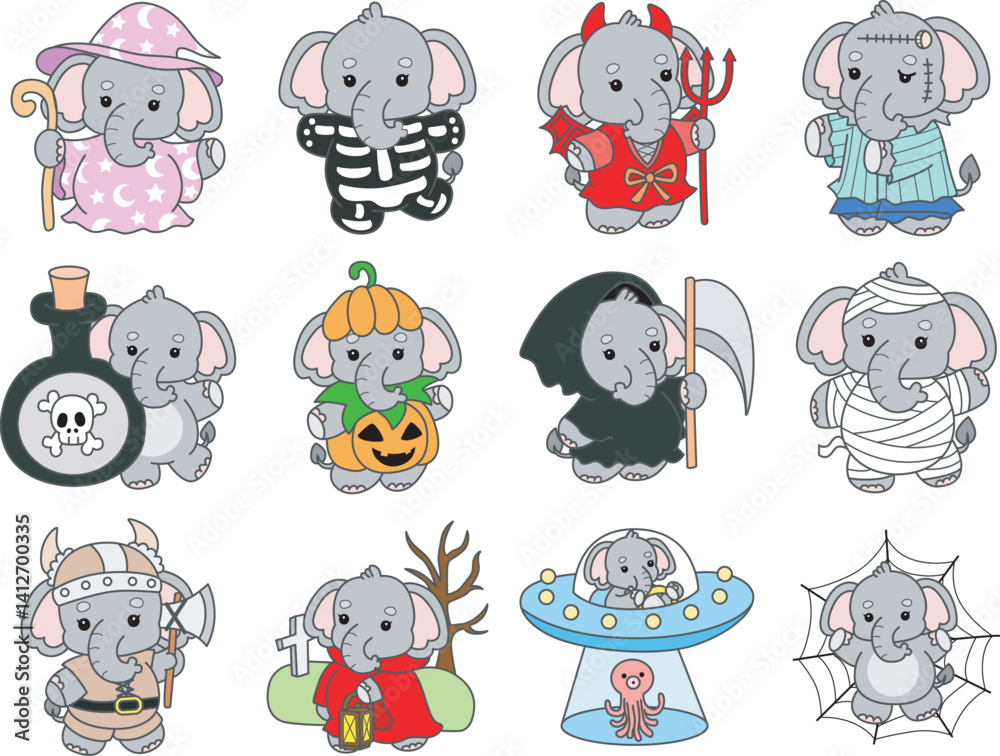 Fototapeta premium Cute Elephant vector icon. Funny baby Elephant animal series stock illustration. Life of fluffy Elephant designs.