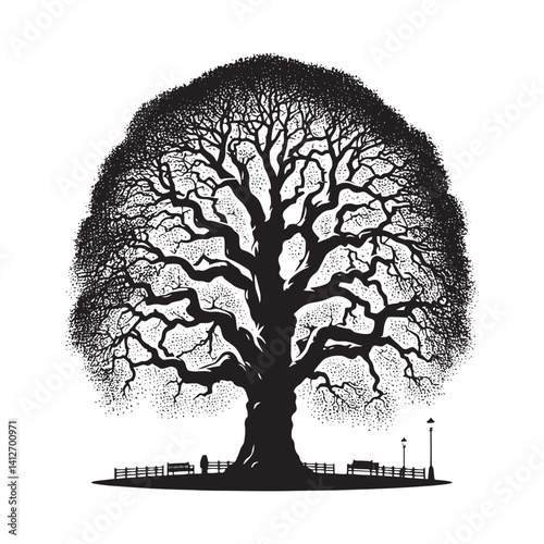 Lombardy London plane tree Vector - Minimalist Tree Silhouette - Tree Design - Tree Artwork.