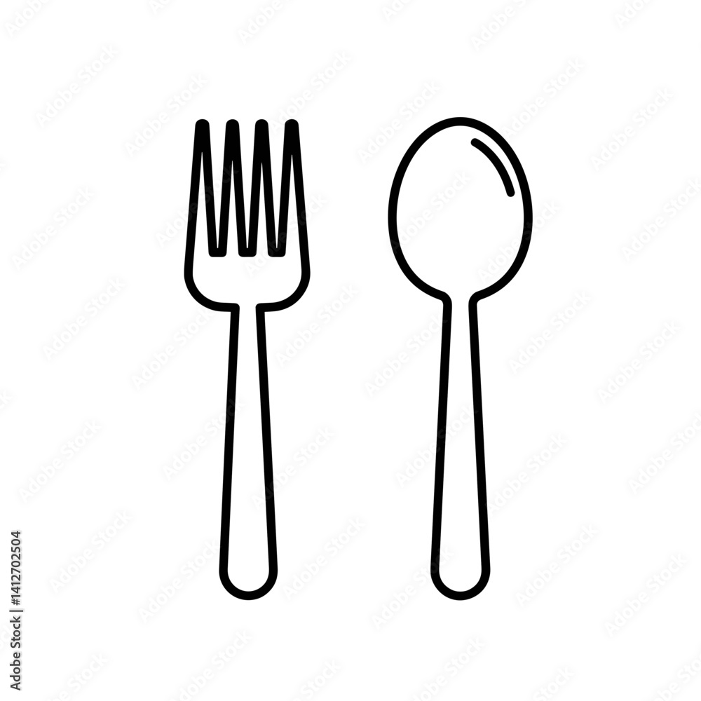 Fork and Spoon Linear Icon on White Background Fork and Spoon Linear Icon on White Background