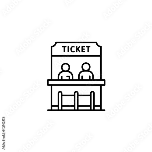 Ticket booth illustration with two attendants in a minimalist style  