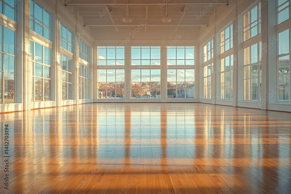 Fototapeta premium Empty modern spacious hall with large windows